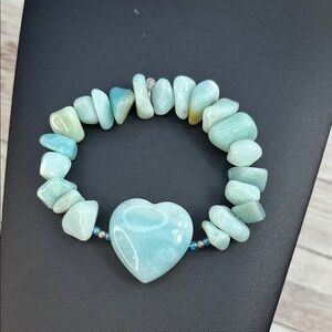 Sally C Larimar Heart Stone and 925 Stretch Bracelet Rare